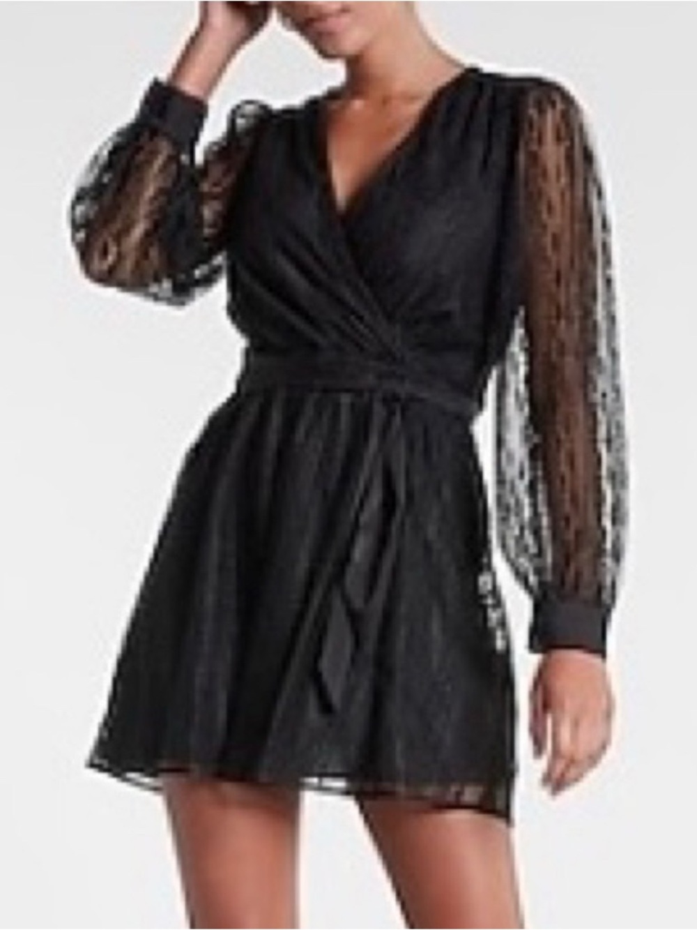 Express Black Lace Wrap Dress with Waist Sash